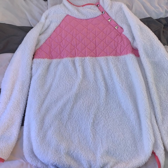 Pink lily Jacket, no stains, size medium, white and pink colored. - Picture 2 of 5